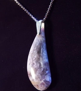 J821 Purple Cow Jasper pendant - sterling silver mount & chain with rose gold   - Picture 1 of 10
