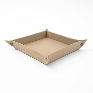Svuotatasche in Pelle Beige - Portaoggetti Scrivania con Bottoni - Foto 1 di 5