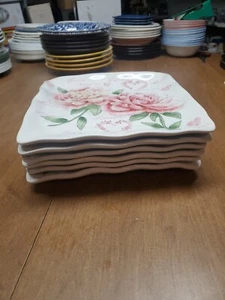 6 Amour / Amore Peony by Maxcera SQUARE SALAD PLATES 9" Euc Bin 33 - Picture 1 of 9