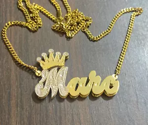 PERSONALIZED 14K GP 3D DOUBLE PLATED SCRIPT NAME PLATE NECKLACE ANY NAME /w4 - Picture 1 of 1