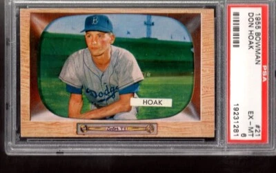 1955 Bowman # 21 Don Hoak Brooklyn Dodgers PSA 6 - Image 1 of 2