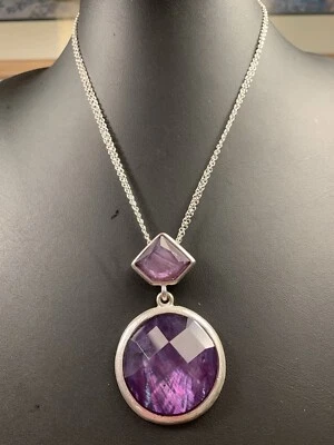 Kenneth Cole Silver Tone Necklace With 2 Amethyst Color Pendants - Image 1 of 3
