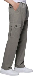 Men's Active Elastic-Waist Loose Fit Cargo Pants Trousers - Grey / S - Picture 1 of 9