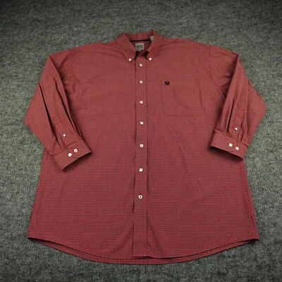 CINCH 衬衫男式特大号红色格子黑色长袖纽扣牛仔 — 第 1/4 张图片