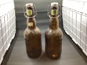 Grolsch Amber Brown Glass Beer Bottle Porcelain Swing Top Lid Bar Barware Vntage - Picture 1 of 4