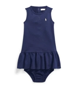 Polo Ralph Lauren FRENCH TERRY DRESS & BLOOMER Size 12mos French Navy Pink Pony - Picture 1 of 3
