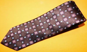 ROBERT TALBOTT BEST OF CLASS MADE IN U.S.A. BROWN/BEIGE/BLUE DOTS/SQUARES TIE. - Picture 1 of 3