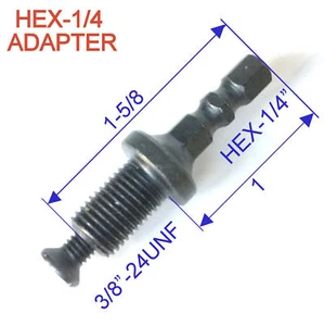 1 pc 1/4 Hex Adapter to 3/8"-24UNF Thread with Lock Screw to Drill Chuck NS - Picture 1 of 12
