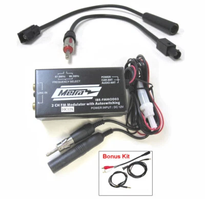FM Stereo Modulator Euro GM Dodge Ford Jeep MP3 DVD 3.5 wCar Antenna Adapter set - Image 1 of 4