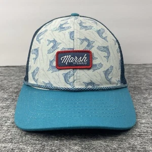 Marsh Wear Hat Cap Trucker Snap Back Blue Fish Pattern Mesh Adjustable Mens - Picture 1 of 9