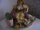 outstandinb large vintage capodimonte figurine lady with swwans and large shell