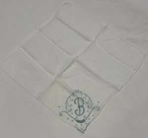 Vtg White Hankie Handkerchief Embroidered Monogram "B" Bride Something Blue - Picture 1 of 7