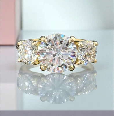 3.00 Ct D VS1 Lab Grown Round Cut Diamond Three Stone Engagement Ring 14k Gold - Image 1 of 4