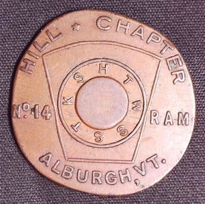 Hill Chapter No 14 Masonic Shekel Penny Token Alburgh Vermont - Picture 1 of 2