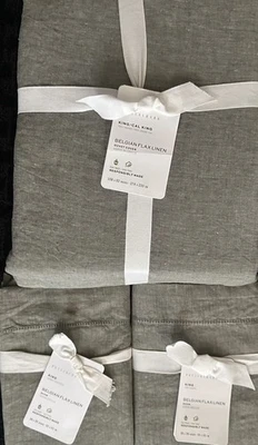 Edredón Pottery Barn Belga Lino King y 2 fundas King en Loden Foto 1 de 3