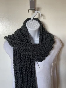 Winter Grobstrick Schal Handarbeit gehäkelt T Herren Damen Unisex dunkel anthrazit - Bild 1 von 6