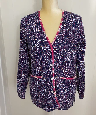 Blusa Médica Barco Juniors Manga Larga Pequeña Azul Marino Floral Enfermera Veterinaria Dentista Foto 1 de 4