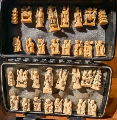 Старинный маленький император 8 бессмертных шахмат набор подписанный художник даос несколько недостатков - Изображение 1 из 4