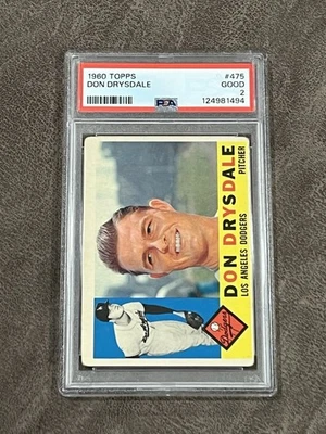1960 Topps Don Drysdale #475 PSA 2 Los Angeles Dodgers ¡De colección patio! Foto 1 de 2