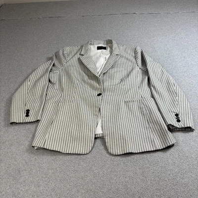 Blazer largo y delgado Banana Republic para mujer grande blanco a rayas chaqueta Academia Foto 1 de 4