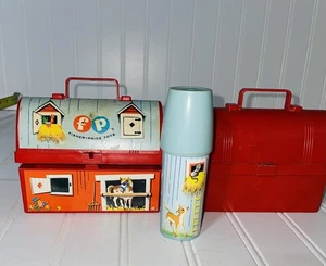Vintage 1962 Fisher Price Barn Mini Lunch Box #549 - 2 Lunchboxes, 1 Thermos - Picture 1 of 8