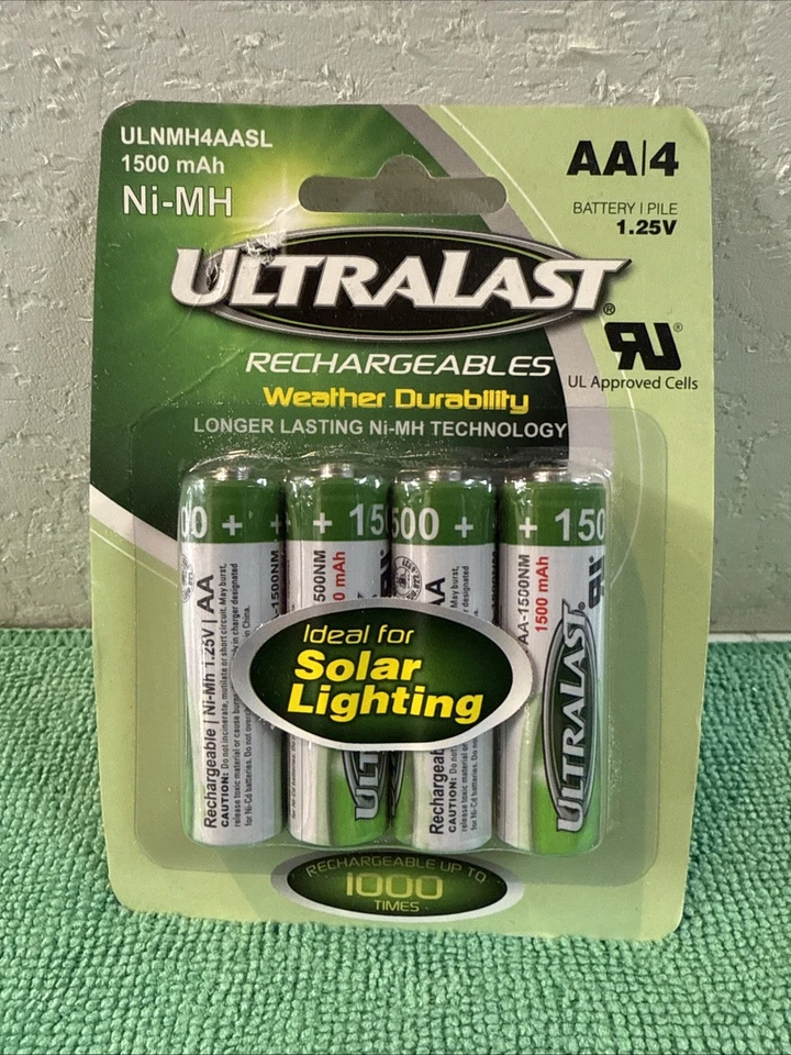 Ultralast NiMH AA 1.2 Volt Solar Rechargeable Battery Ulnmh4aasl 4 PK