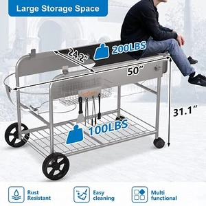 Grill Stand Cart Protable Outdoor for Weber Kettle Charcoal Grill 18" and 22" - Picture 1 of 9