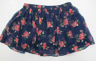 ABERCROMBIE Girls Youth Size M Gold Floral Navy Blue Mini Circle Skirt - Image 1 of 4