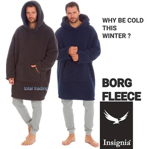 Mens borg sherpa Fleece Oversized Hoodie Warm Winter Hoody pyjamas top blanket - Picture 1 of 5