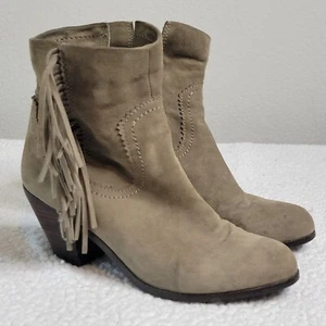 Sam Edelman Louie Fringe Ankle Boots Size 8.5M Suede Western Boho Zipper Brown - Picture 1 of 10