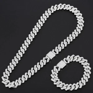 14MM Iced Cuban Link Chain - 8MM Cuban bracelet - Bundle - Picture 1 of 4