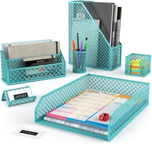ARTEZA 6 Pezzi Set di Accessori da Scrivania Teal, Organizzatore da Scrivania Essenziale per Casa O - Foto 1 di 12
