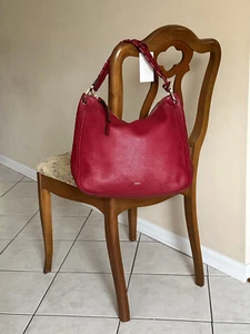 FURLA RIALTO MEDIUM RED PEBBLED LEATHER HOBO BAG - Picture 1 of 11