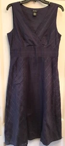 Eddie Bauer 6-Tall Navy Embroidered Striped Sleeveless Crossover V-Neck Dress - Picture 1 of 11