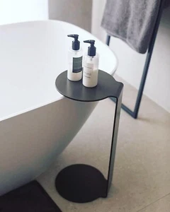 Modern Minimalist Metal Side Table | Round Top, Space-Saving Couch & Bathtub Tab - Picture 1 of 5