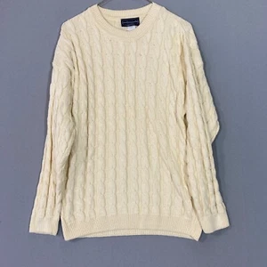 Vintage 90s Off White Ivor Crew Neck Cable Knit Sweater Size Small Fisherman - Picture 1 of 9