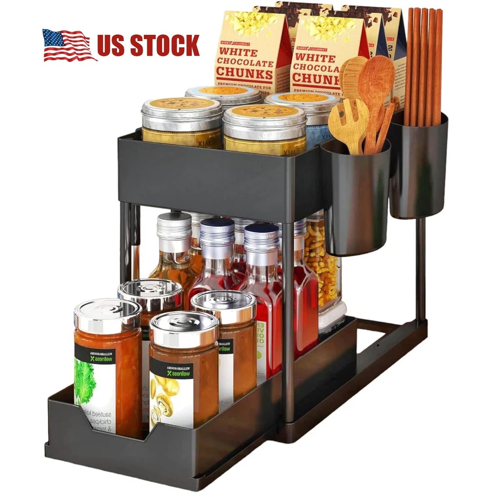 1 PACOTE X Organizador de Pia Rack 2 Camadas Sob Armário Deslizante Organizador de Cesta - Imagem 1 de 4