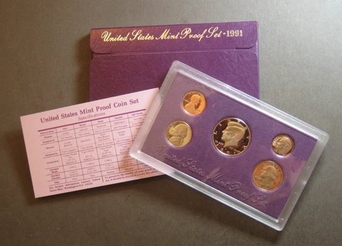 1991  U.S. MINT PROOF COIN SET -  5 Coin Set  - * w/ Box & COA * Cover