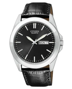 Citizen Mens Quartz Black Leather Band Black Dial Day Date Watch BF0580-06E - Picture 1 of 1