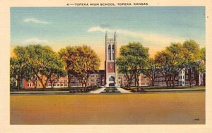 Postal KS: Topeka High School, Topeka, Kansas, lino vintage años 40 - Imagen 1 de 2