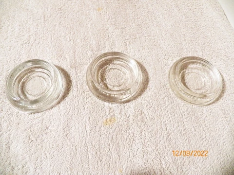 3 Vtg,unbranded Clear Glass Coasters Chair Table Couch Leg Floor Protectors 3" Cover
