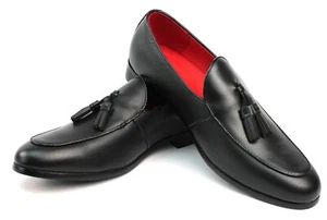 Zapatos de vestir negros para hombre sin cordones de cuero real mocasín borla hombre Azar (NUEVOS) - Imagen 1 de 6