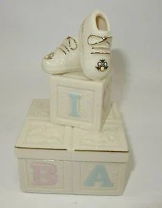 Lenox Porcelain First Precious Steps Baby Blocks Shoes Trinket Box Nursery Decor - Imagen 1 de 9