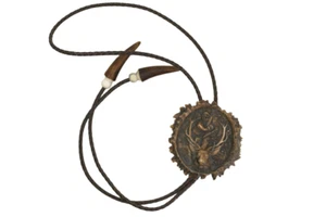 Western Bolo Tie with Leather rope Cowboy Necklace made from real Antler - Picture 1 of 6