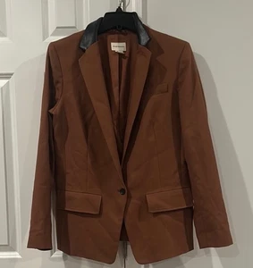 Club Monaco Nico Wool Lamb Leather Collar Blazer Brown Black Women’s Size 12 - Picture 1 of 5