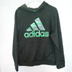 Adidas Youth XL (18/20) Heather Gray Hoodie With Neon Logo - Picture 1 of 6