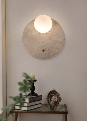 Modern Wall Lamp Yellow Travertine Wall Scone Round 30cm Living Room Bedroom - Image 1 of 3