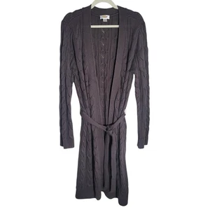 Cárdigan suéter tejido con cable Talbots Longline para mujer talla XL marrón algodón con cinturón - Imagen 1 de 12