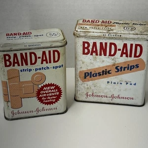 2 Vintage Band-Aid Metal Tin Boxes Johnson & Johnson Plastic Strip BandAid Empty - Picture 1 of 9