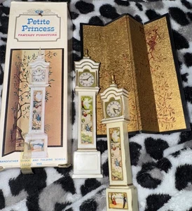 Vtg Petite Princess Furniture Grandfather Clock Folding Screen extra clock incl - Foto 1 di 5